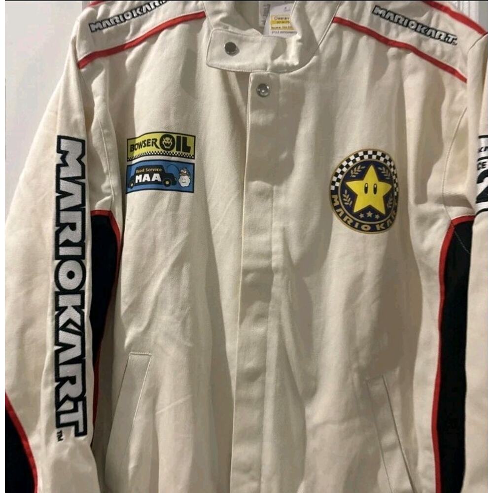 Adult Mario Kart White Canvas Racing Jacket Egret Small NWT